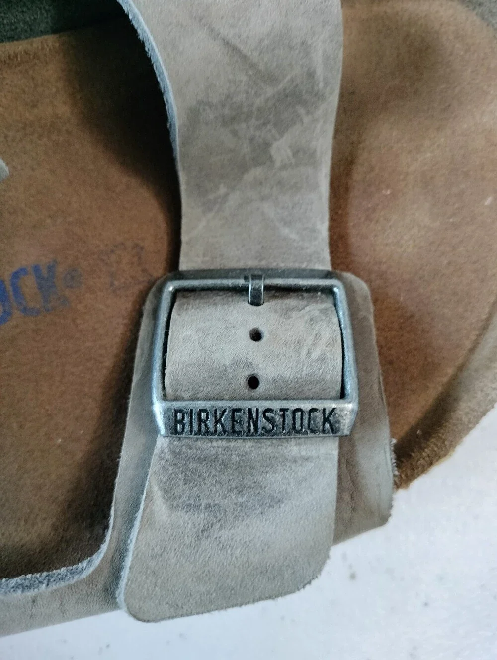 Birkenstock Arizona Mens Taupe Leather Two Strap Slide Sandals Travel Comfort